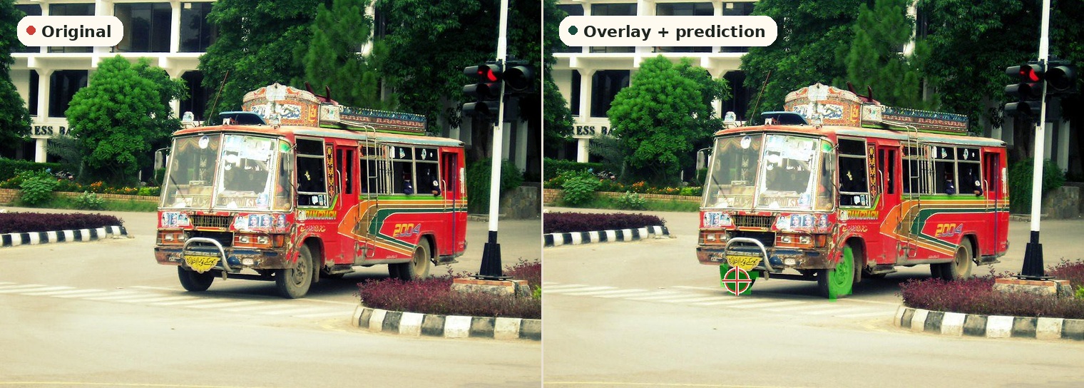 Spatial sample comparing the original bus image with overlay and predicted points.